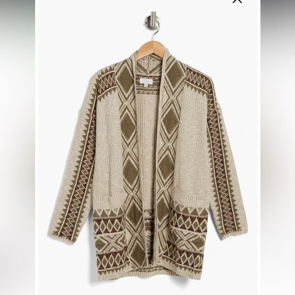 Lucky Brand Jaquard Knit Open Cardigan Neutral tan and brown, NWOT Medium - Picture 3 of 12